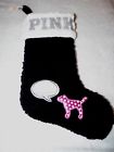 0667549213591 Victorias Secret Pink Christmas Stocking Black Sherpa Dog