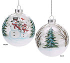 098111184665 Glittery Hand Blown Glass Wooded Snowman Scene Christmas
