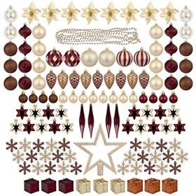 129ct Christmas Tree Ornaments Assortment Including Topper Balls Snowflakes