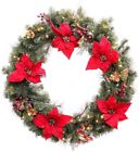 2258420hd Unbranded Battery Operated Red Poinsettia Artificial Wreath With 0687293277687