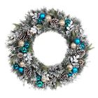 2321660hd Home Accents Holiday Flocked Pine Artificial Wreath With Blue Ornaments