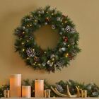 24inch Mixed Spruce Pre-lit Warm White Led Artificial Christmas Wreath With Frosted