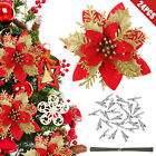 24x Artificial Gold Red Poinsettia Flowers Christmas Tree Party Ornaments Decor
