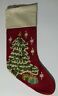 2586501 Pottery Barn Crewel Embroidered Christmas Tree Stocking Red