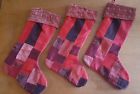 2644711 Pier Three Velvet Christmas Stockings Red Patchwork Beaded Trim Nwt