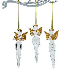 Ow-6057 3.5inch Golden Glass Hanging Christmas Tree Mini Holy Angel Ornaments Set Of 3