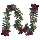31737992 Northlight Pine Purple Poinsettias Berry Cones Christmas 093422013024
