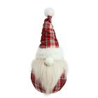 32259309 Northlight Red Ivory White Plaid Sitting Santa Gnome 093422378000
