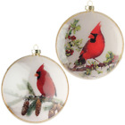 3623003 Raz Imports Cardinal Disc Christmas Ornaments Glass Pair