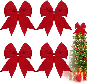 4 Pcs Christmas Wreath Bow Red 9 X 10.5 Inch Velvet Bows For W
