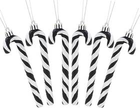 445005289297 Pack Of 6-13cm Glitter Candy Cane Christmas Tree Decorations/ornaments Black