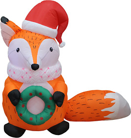 5 Foot Tall Lighted Christmas Inflatable Fox With Hat And Wreath Led L