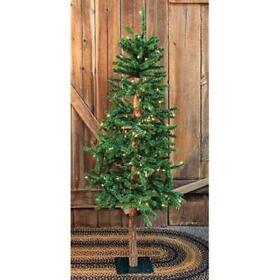 5ft Pre-lit Alpine Artificial Christmas Tree With Wood Trunk Metal Base