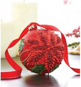 4224617 5inch Glittered Red Magnolia Ornament Poinsettia Holiday Christmas Raz New