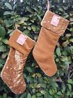 678563006021 Holiday Stocking Bronze Velvet Beaded Sequin Stockings Lot