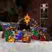 69-014 Members Mark Nativity Set Outdoor Faux Stained Glass Lighted Manger Christmas Decor