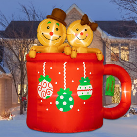 6ft Christmas Cup Gingerbread Man Airblown Inflatable Decor Light Lawn Holiday