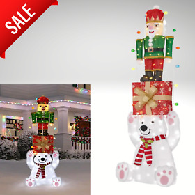 21rt3062114 7 Ft Led Polar Bear Gift Nutcracker Christmas Yard Decoration Life Size Nib