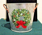 731975025292 Unbranded Small Galvanized Metal Bucket Pail With Christmas