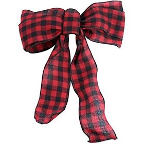 6212 8.5inch X 14inch Red And Black 6 Loop Plaid Mesh Indoor Christmas Bow