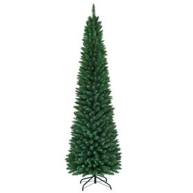 Spct04 8 Feet Pencil Christmas Hinged Fir Artificial Slim Tree Holiday Decor Green New