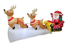 8 Foot Long Christmas Inflatable Santa Claus On Sleigh With Two Flying
