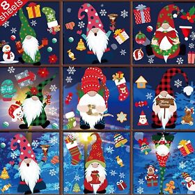 08lyl3 8 Sheets Christmas Gnome Window Clings Stickers Snowflake Santa Claus Xmas Decal