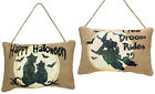 0965872 85156 Happy Halloween Free Broom Rides Witch Cat Burlap 096587851562