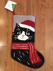 9550 Merry Bright Nwt Cat Christmas Stocking Black Hook Loop Lined