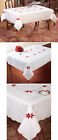 96380 Unbranded Embroidered Poinsettia Christmas Tablecloth Scalloped Edges Dinner Party