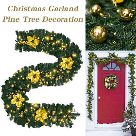 9ft Christmas Garland Xmas Fireplace Decorations With Led Fairy Lights And Balls