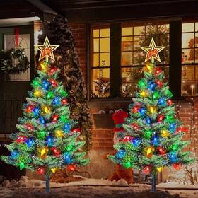 Absk147 Abkshine Upgraded Set Of 2 Solar Christmas Tree Outdoor Decorations Prelit