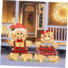 W23gih Abundant Resource Development Ltd Christmas Yard Decoration Set Of 2 Pre-lit Gingerbread Man With 50 Warm