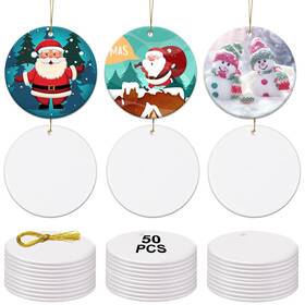 Yyjq005-50 Adboros 50pcs 3 Inch Blank Acrylic Christmas Ornaments Unfinished Round Ceramic
