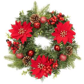 Cw16r Adeeing 16 Inch Christmas Wreath Outdoor With Red Artificial Poinsettia