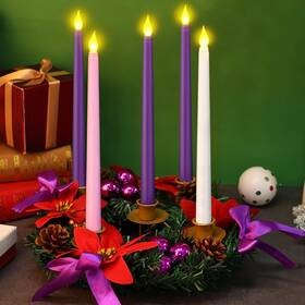 1530862lx03 Aforoeoa 11inch Christmas Advent Wreath 5 Flameless Taper Candles Set W