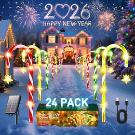 Sz-c002 Ahaorigin 24 Pack Christmas Decorations Outdoor Colorful Solar Candy Cane Lights 10 Modes