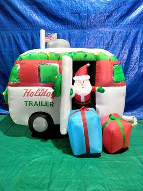 Air Characters 848799084685 7ft Blown Inflatable Christmas Santa In Holiday Camper/rv Trailer