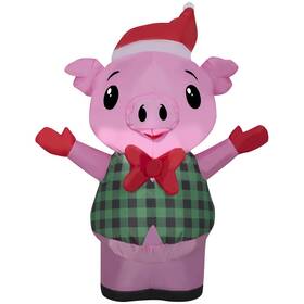 880003 Airblown Gemmy Christmas Inflatable Pig In Vest 3.5 Ft Tall Multi