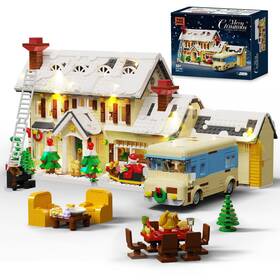 Akvoess 782926891329 Christmas House Village Building Blocks Set With Light Snow Cabin And Camper