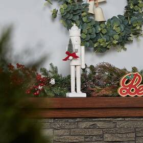 Allen Roth 708016944928 14 Inch Christmas Nutcracker Wood Figure Wooden White Soldier Holiday Office Decor
