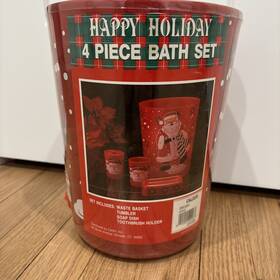 Allure 011244502731 Nos Vintage Santa Waste Basket Christmas 4pc Bath Red Plastic Soap Dish