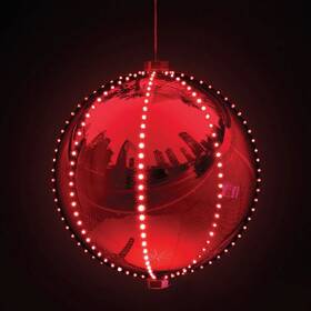 Alpine Corporation 821559608970 13 Inch Large Hanging Christmas Ball Ornament With Led Chasing Lights Red