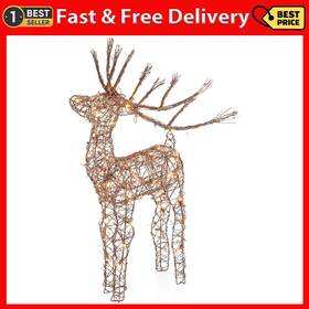 Auh164 Alpine Corporation Rattan Holiday Reindeer Lawn Decoration With White Lights Christmas Decorations