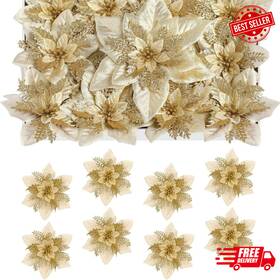 Alupssuc 445055364357 Artificial Poinsettia Christmas Flowers With Clips Gold 24 Pcs Large Size