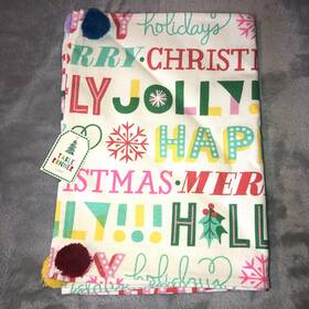234-18-0077 Always First Holiday Christmas Table Runner Festive Pom 12x50 Inch Merry Jolly Happy Colorful