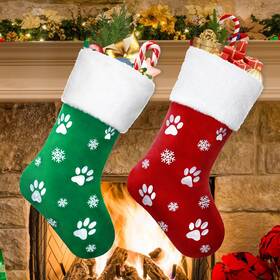 Stock11 Alynsehom 18 Inch Christmas Stocking Set Of 2 Red Green Luxury Velvet Embroidery Snowflake