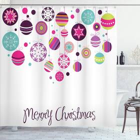 39773 Ambesonne Sc Christmas Shower Curtain Colorful Graphic Baubles With Retro Snowf