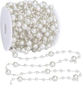 Amdx 710359175945 66 Ft Christmas Beads Garland Decoration Pearl Strands Chain For Silver