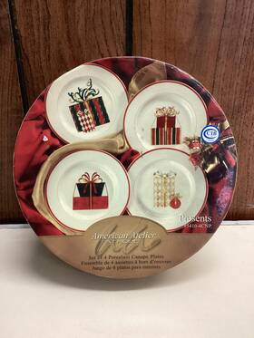 5410-4cnp American Atelier Vintage At Home Porcelain Canape Plates Set 4 Christmas Holiday
